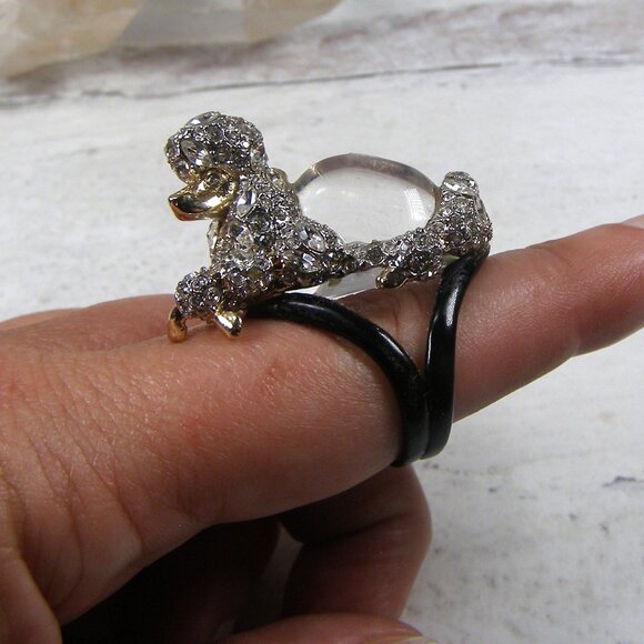 Alexis Bittar Clear Domed Lucite Jelly Belly Poodle Ring Size 7 Crystal
